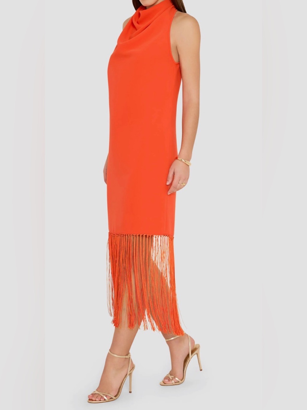 Amanda Uprichard Syd Cowl Neck Fringe Midi Dress Size XS